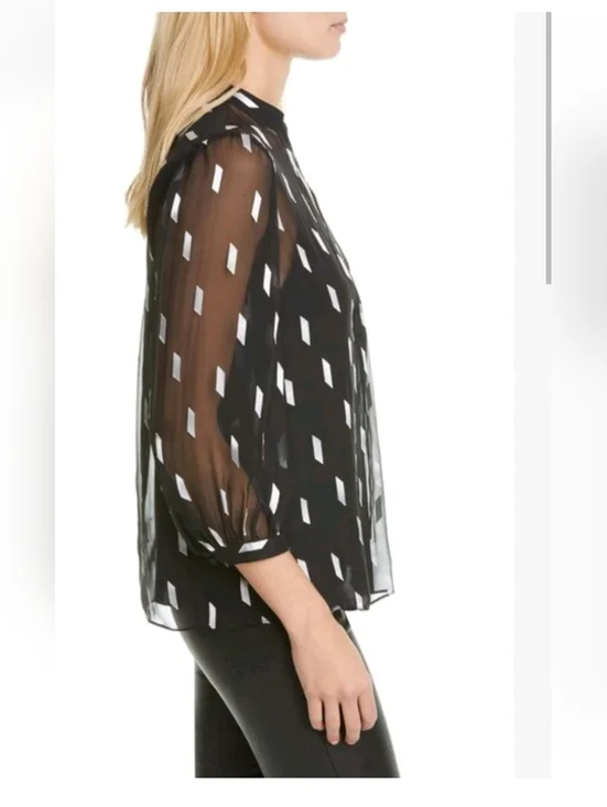 ALICE + OLIVIA SHEILA SHEER BLOUSE BLACK TOP SIZE XS - Picture 6 of 11